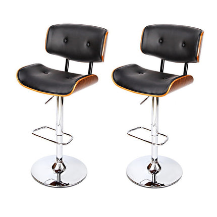 Artiss 2x Bar Stools Gas Lift Leather Black.