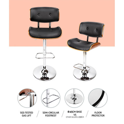 Artiss 2x Bar Stools Gas Lift Leather Black.
