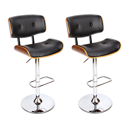 Artiss 2x Bar Stools Gas Lift Leather Black.