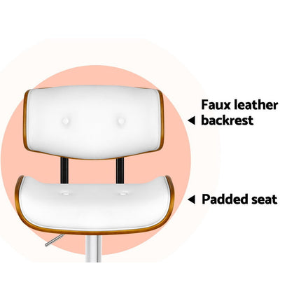 Artiss 2x Bar Stools Gas Lift Leather White.