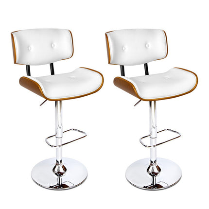 Artiss 2x Bar Stools Gas Lift Leather White.