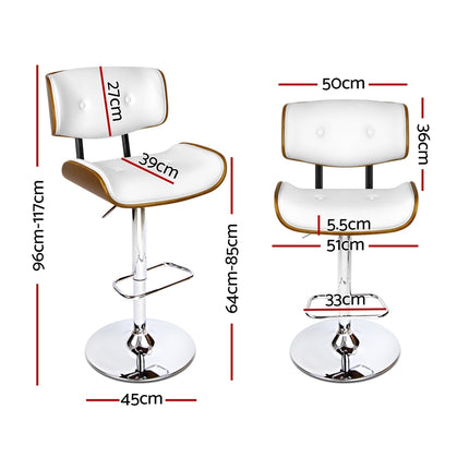 Artiss 4x Bar Stools Gas Lift Leather White.