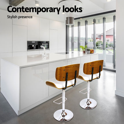 Artiss 4x Bar Stools Gas Lift Leather White.