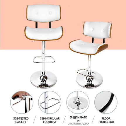 Artiss 4x Bar Stools Gas Lift Leather White.