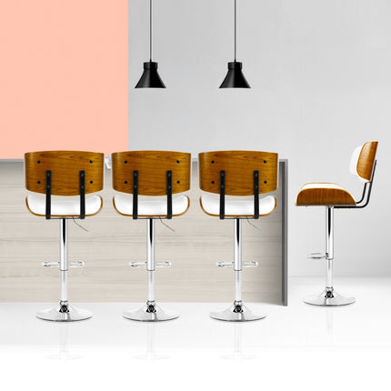 Artiss 4x Bar Stools Gas Lift Leather White.