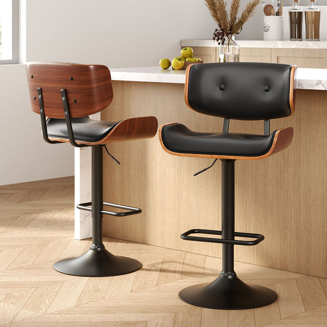Artiss 2x Bar Stools Gas Lift Leather All Black.