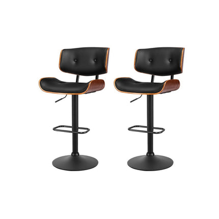 Artiss 2x Bar Stools Gas Lift Leather All Black.