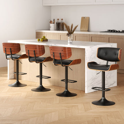 Artiss 4x Bar Stools Gas Lift Leather All Black.