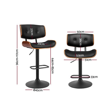 Artiss 4x Bar Stools Gas Lift Leather All Black.
