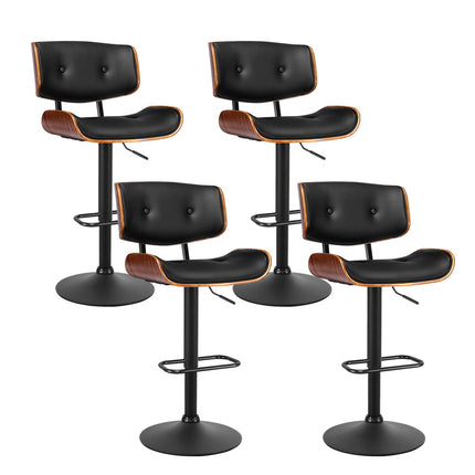 Artiss 4x Bar Stools Gas Lift Leather All Black.