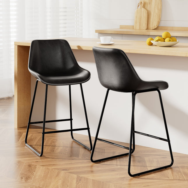 Artiss Bar Stools Kitchen Counter Barstools Leather Metal Chairs Black x2.