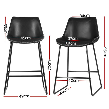 Artiss Bar Stools Kitchen Counter Barstools Leather Metal Chairs Black x2.