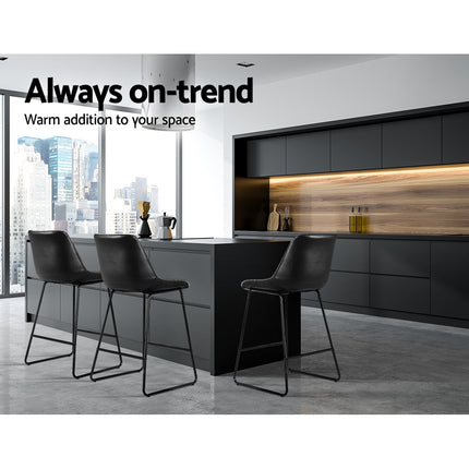 Artiss Bar Stools Kitchen Counter Barstools Leather Metal Chairs Black x2.