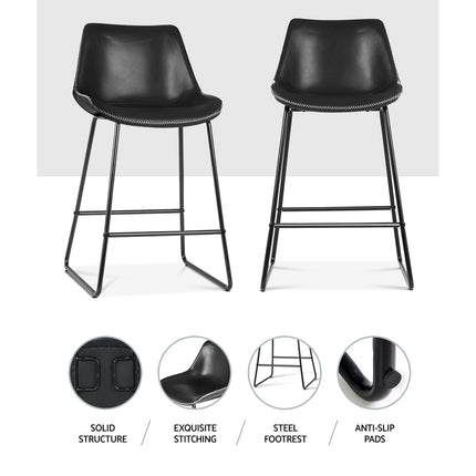 Artiss Bar Stools Kitchen Counter Barstools Leather Metal Chairs Black x2.