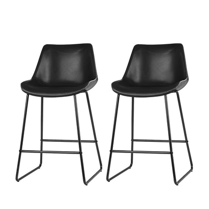 Artiss Bar Stools Kitchen Counter Barstools Leather Metal Chairs Black x2.