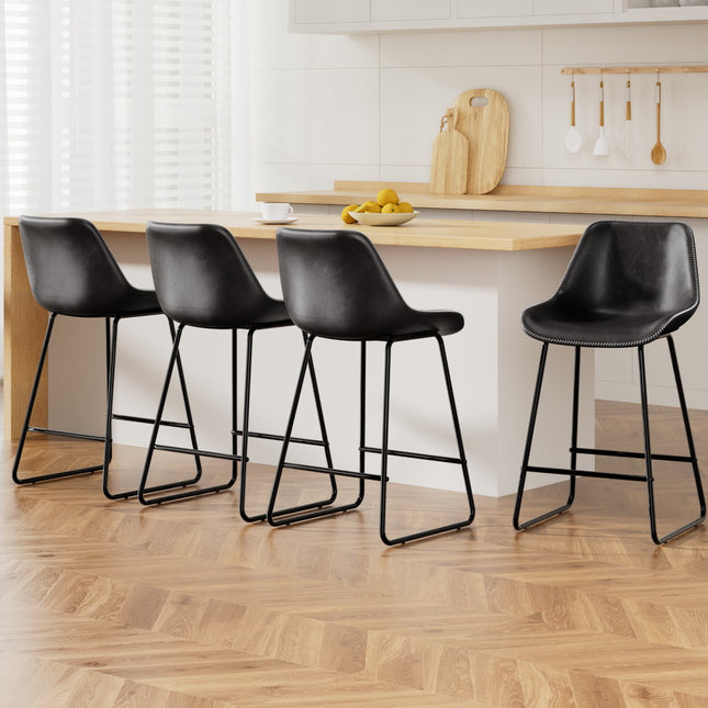 Artiss 4x Bar Stools Leather Padded Metal Legs Black.