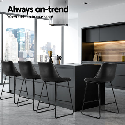Artiss 4x Bar Stools Leather Padded Metal Legs Black.