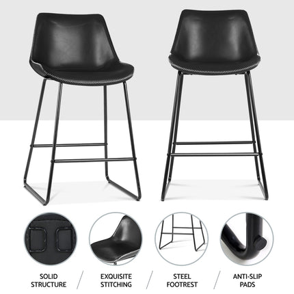 Artiss 4x Bar Stools Leather Padded Metal Legs Black.