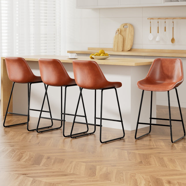 Artiss 4x Bar Stools Leather Padded Metal Legs Brown.