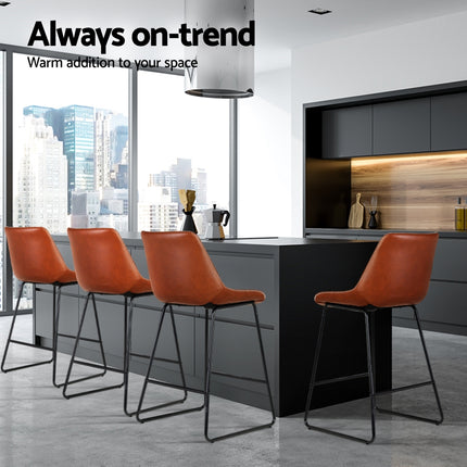 Artiss 4x Bar Stools Leather Padded Metal Legs Brown.