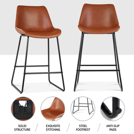 Artiss 4x Bar Stools Leather Padded Metal Legs Brown.