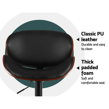 Artiss Bar Stools Kitchen Leather Barstools Swivel Gas Lift Vintage Chairs Black.