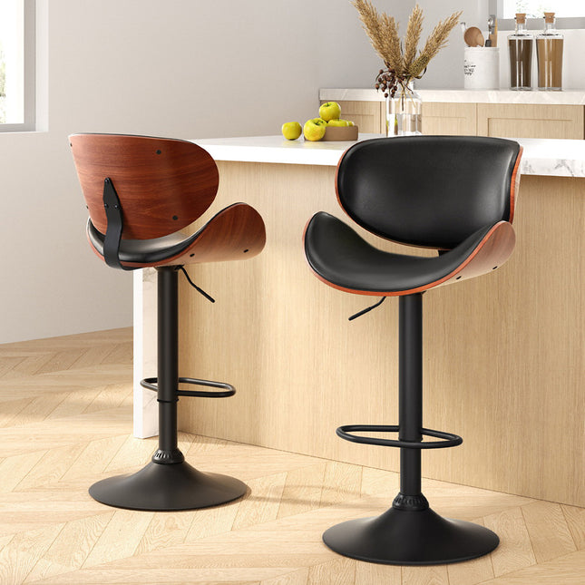 Artiss Bar Stools Kitchen Leather Barstools Swivel Gas Lift Chairs Black x2.