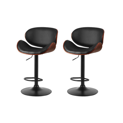 Artiss Bar Stools Kitchen Leather Barstools Swivel Gas Lift Chairs Black x2.