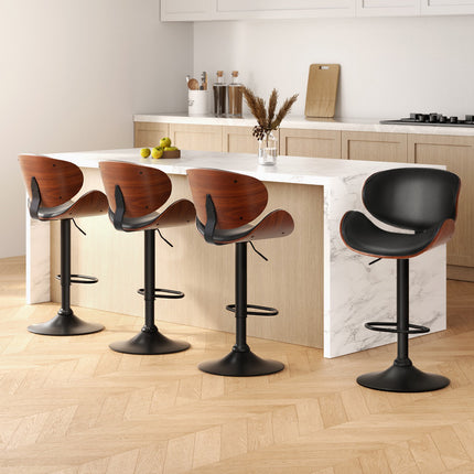Artiss 4x Bar Stools Gas Lift Leather Padded Black.