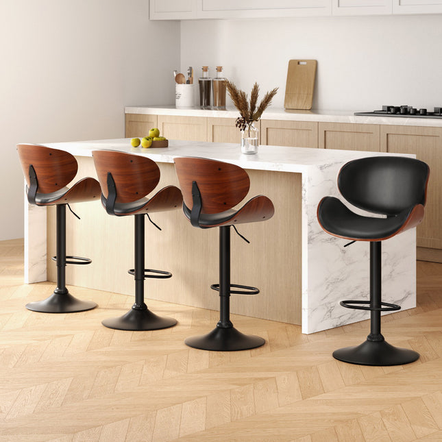 Artiss 4x Bar Stools Gas Lift Leather Padded Black.
