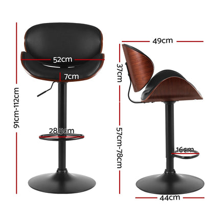 Artiss 4x Bar Stools Gas Lift Leather Padded Black.