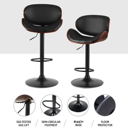 Artiss 4x Bar Stools Gas Lift Leather Padded Black.
