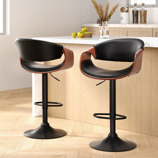 Artiss 2x Bar Stools Gas Lift Leather w/Armrest.
