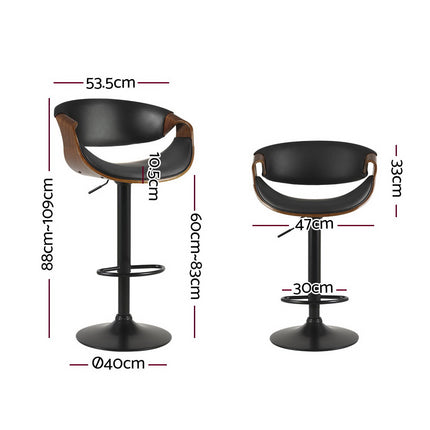 Artiss 2x Bar Stools Gas Lift Leather w/Armrest.