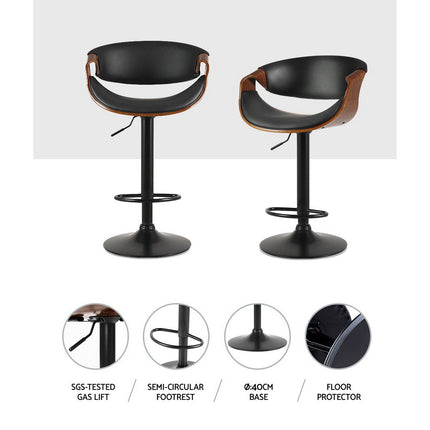 Artiss 2x Bar Stools Gas Lift Leather w/Armrest.