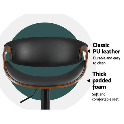 Artiss 2x Bar Stools Gas Lift Leather w/Armrest.