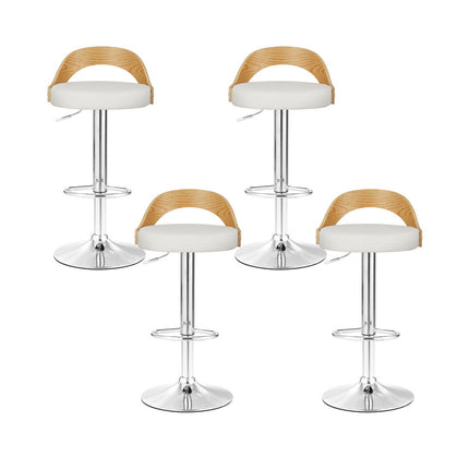 Artiss 4x Bar Stools Adjustable Leather Padded White.