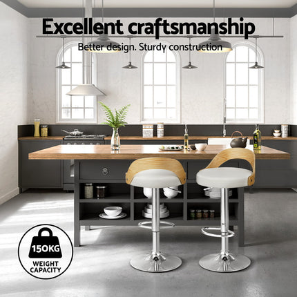 Artiss 4x Bar Stools Adjustable Leather Padded White.