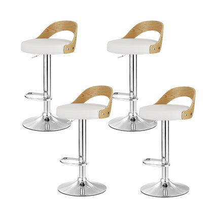 Artiss 4x Bar Stools Adjustable Leather Padded White.