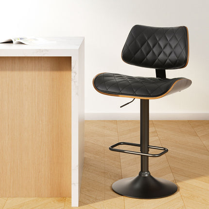 Artiss Bar Stools Kitchen Dining Chairs Gas Lift Stool Wooden Leather Black.