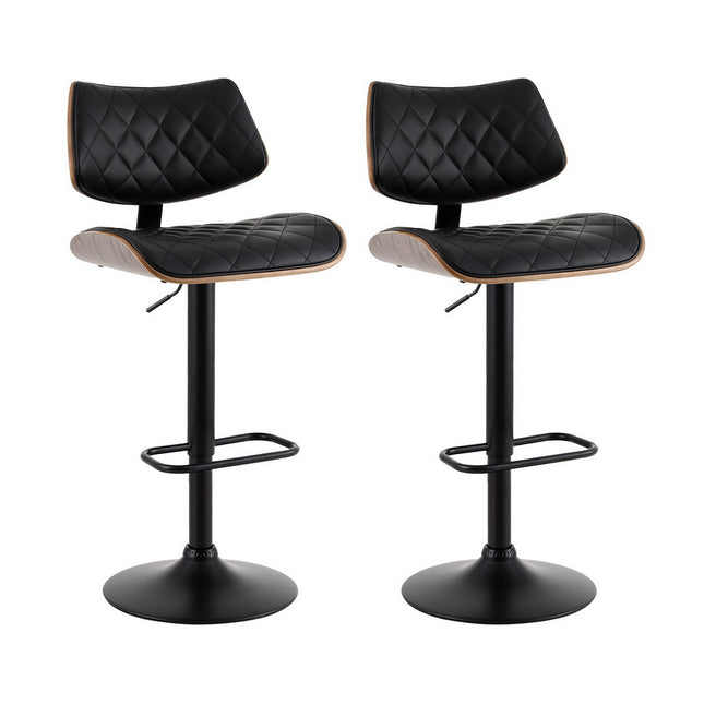 Artiss 2x Bar Stools Kitchen Dining Chairs Gas Lift Stool Wooden Leather Black.