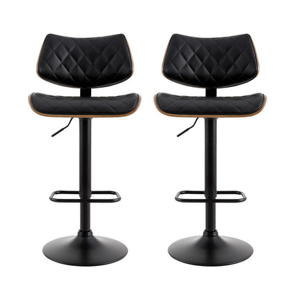 Artiss 2x Bar Stools Kitchen Dining Chairs Gas Lift Stool Wooden Leather Black.