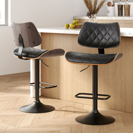 Artiss 2x Bar Stools Kitchen Dining Chairs Gas Lift Stool Wooden Leather Black.