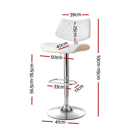 Artiss Bar Stools Kitchen Dining Chairs Gas Lift Stool Wooden Leather White.