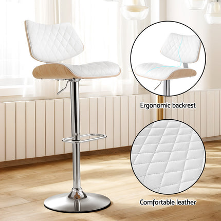 Artiss Bar Stools Kitchen Dining Chairs Gas Lift Stool Wooden Leather White.