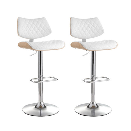 Artiss 2x Bar Stools Kitchen Dining Chairs Gas Lift Stool Wooden Leather White.