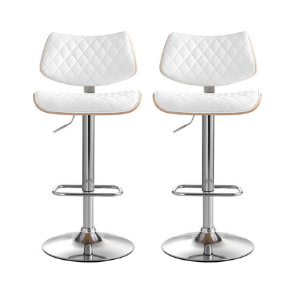 Artiss 2x Bar Stools Kitchen Dining Chairs Gas Lift Stool Wooden Leather White.