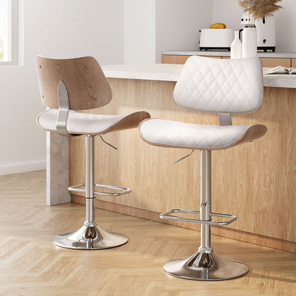 Artiss 2x Bar Stools Kitchen Dining Chairs Gas Lift Stool Wooden Leather White.