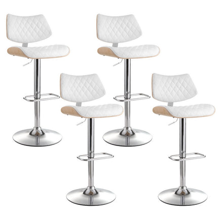 Artiss 4x Bar Stools Kitchen Dining Chairs Gas Lift Stool Wooden Leather White.