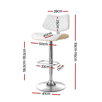 Artiss 4x Bar Stools Kitchen Dining Chairs Gas Lift Stool Wooden Leather White.